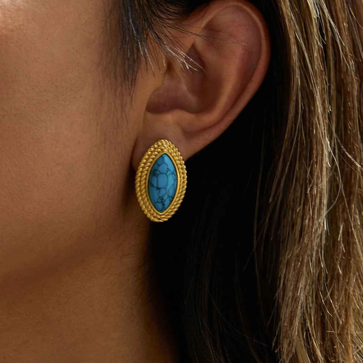 Golden Almond Stud Earrings