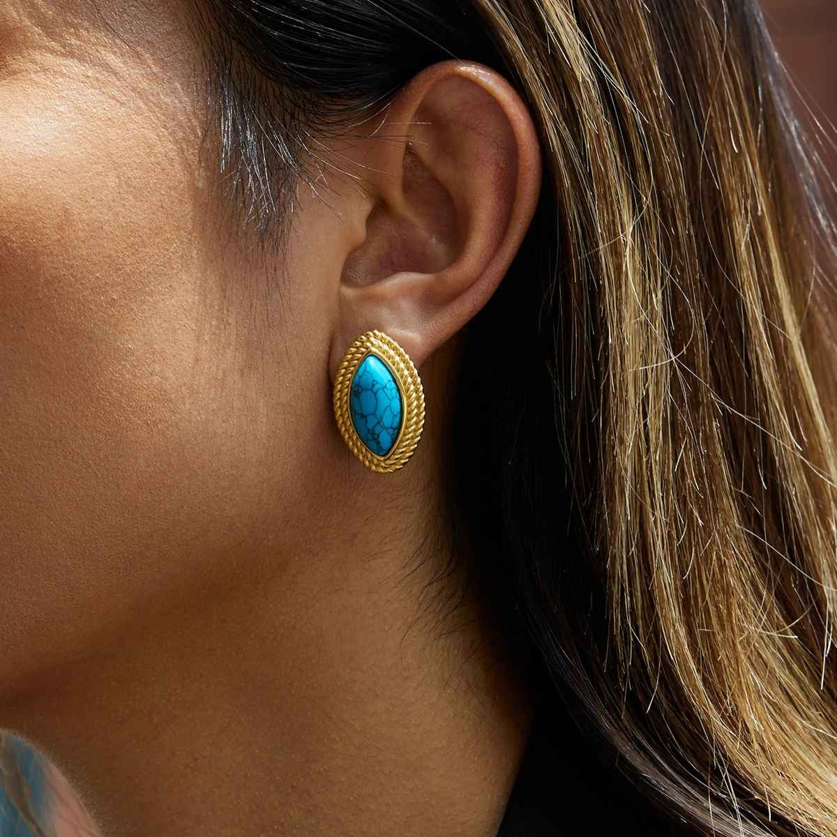 Golden Almond Stud Earrings