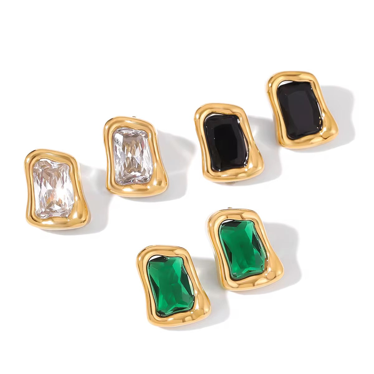 Golden Irregular Colour Stone Stud Earrings