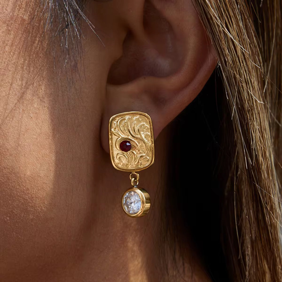 Elysian Regal Red Charm Stud Earrings