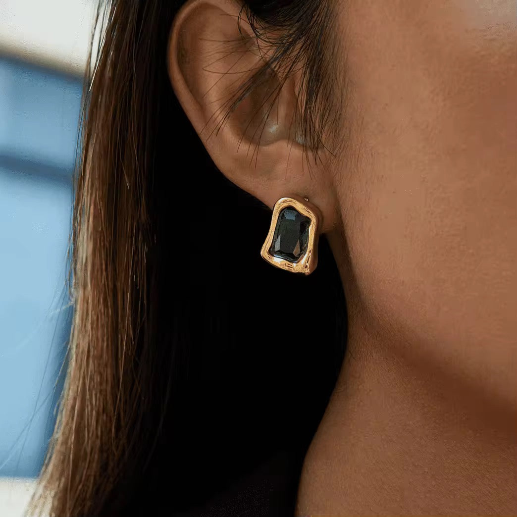 Golden Irregular Colour Stone Stud Earrings