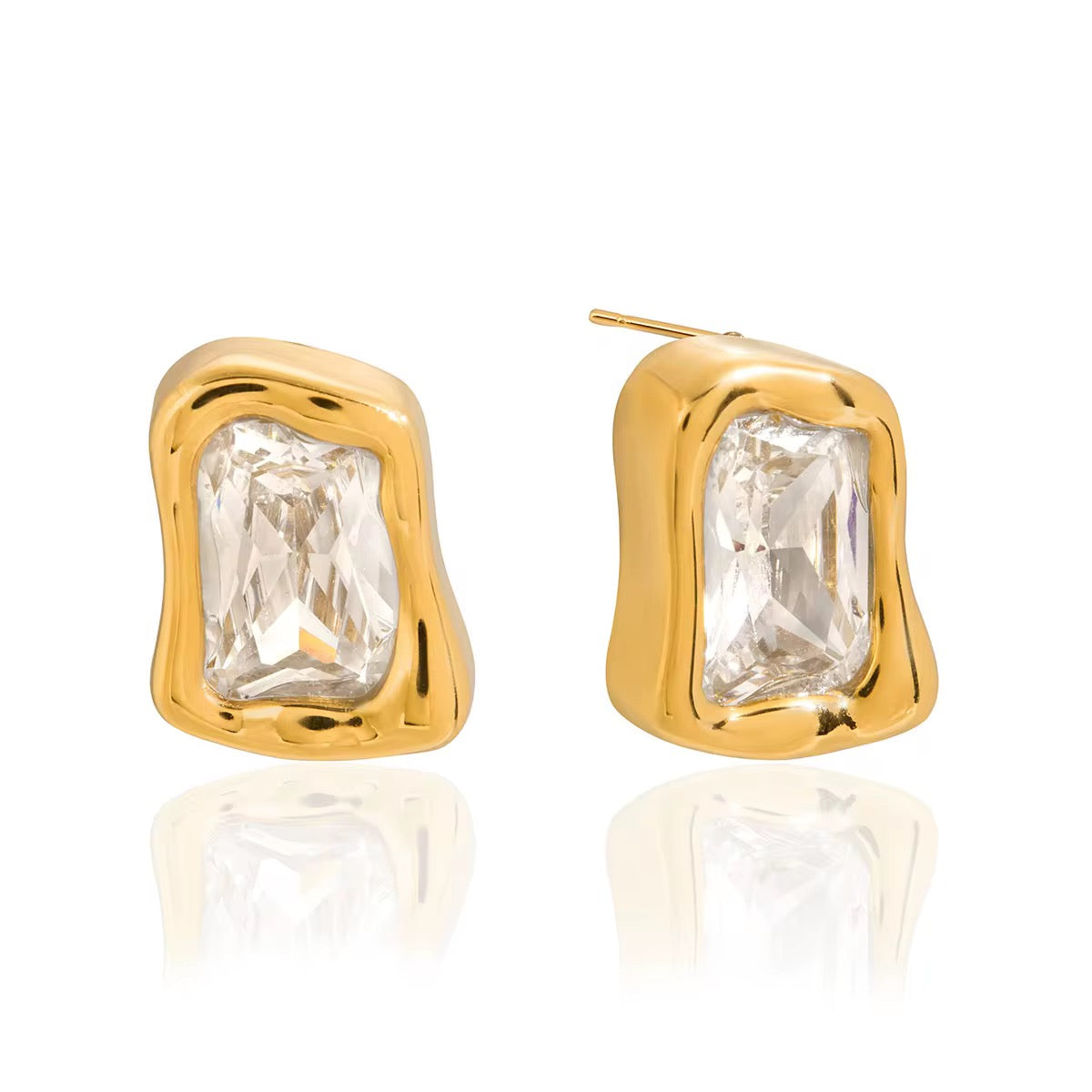 Golden Irregular Colour Stone Stud Earrings