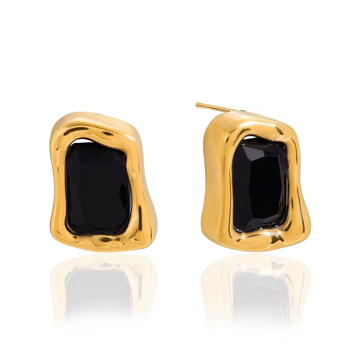 Golden Irregular Colour Stone Stud Earrings