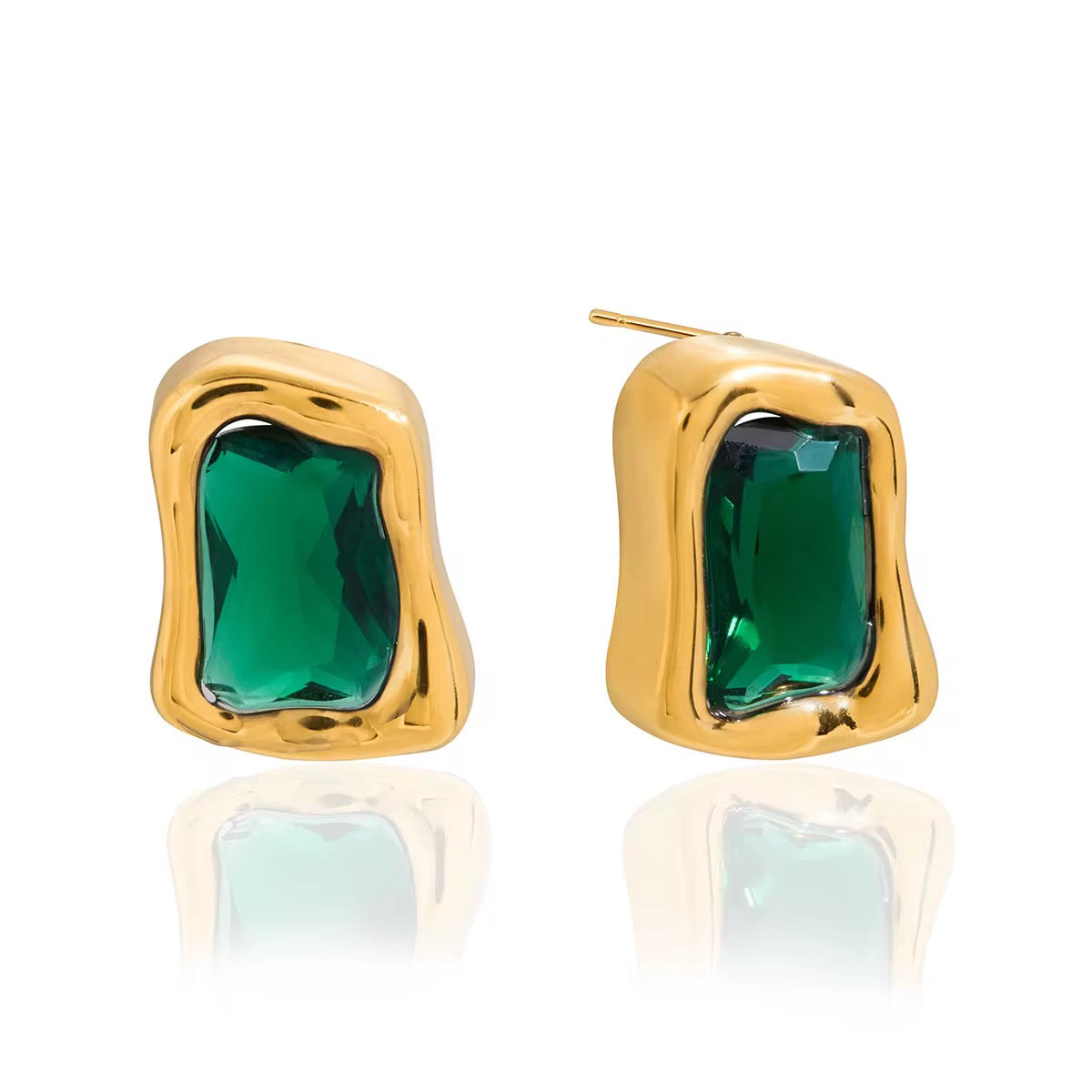 Golden Irregular Colour Stone Stud Earrings