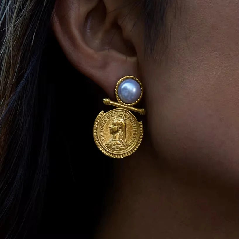 Royal Coin Pearl Earrings