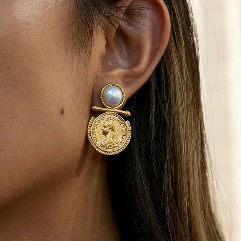 Royal Coin Pearl Earrings