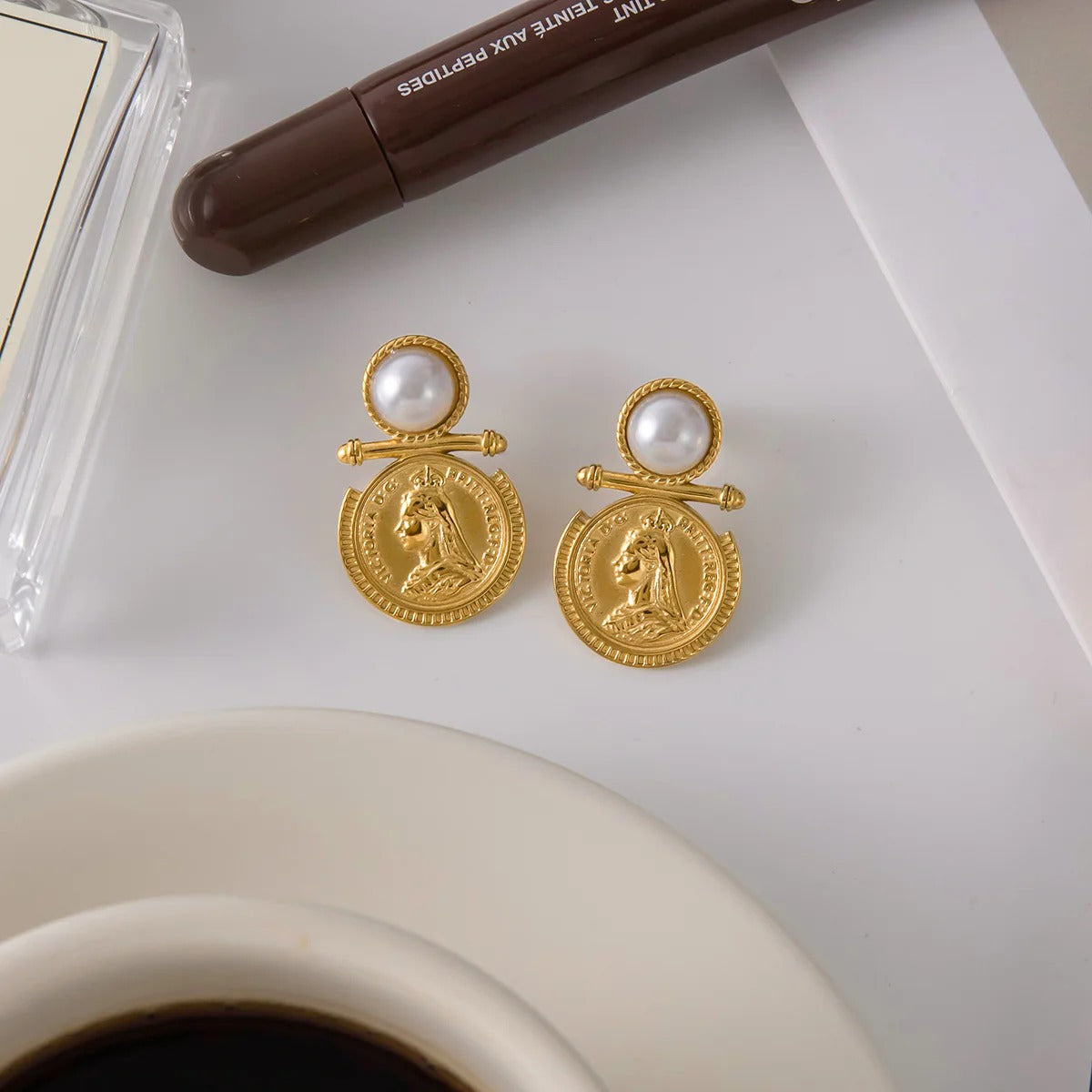 Royal Coin Pearl Earrings